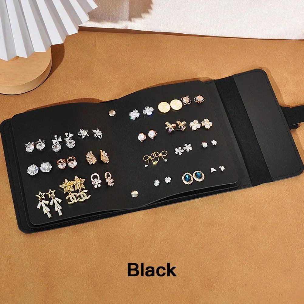 

1PC New Multi-layer PU Leather Book Type Storage Bag Ear Stud Finishing Organizer for Earrings Rings Jewelry Storage чёрный
