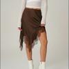 Women Satin Lace Trim Mini Skirts 2026 Summer Elastic Waist Asymmetric Hem Short Skirts Lace Half Slip Skirts Streetwear