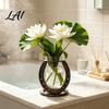 Creative Home Office Ornament Horseshoe Shaped Flower Vase Rustic Metal Frame with Decorative Glass Clear Jar Western Farmhouse Desktop Floral
