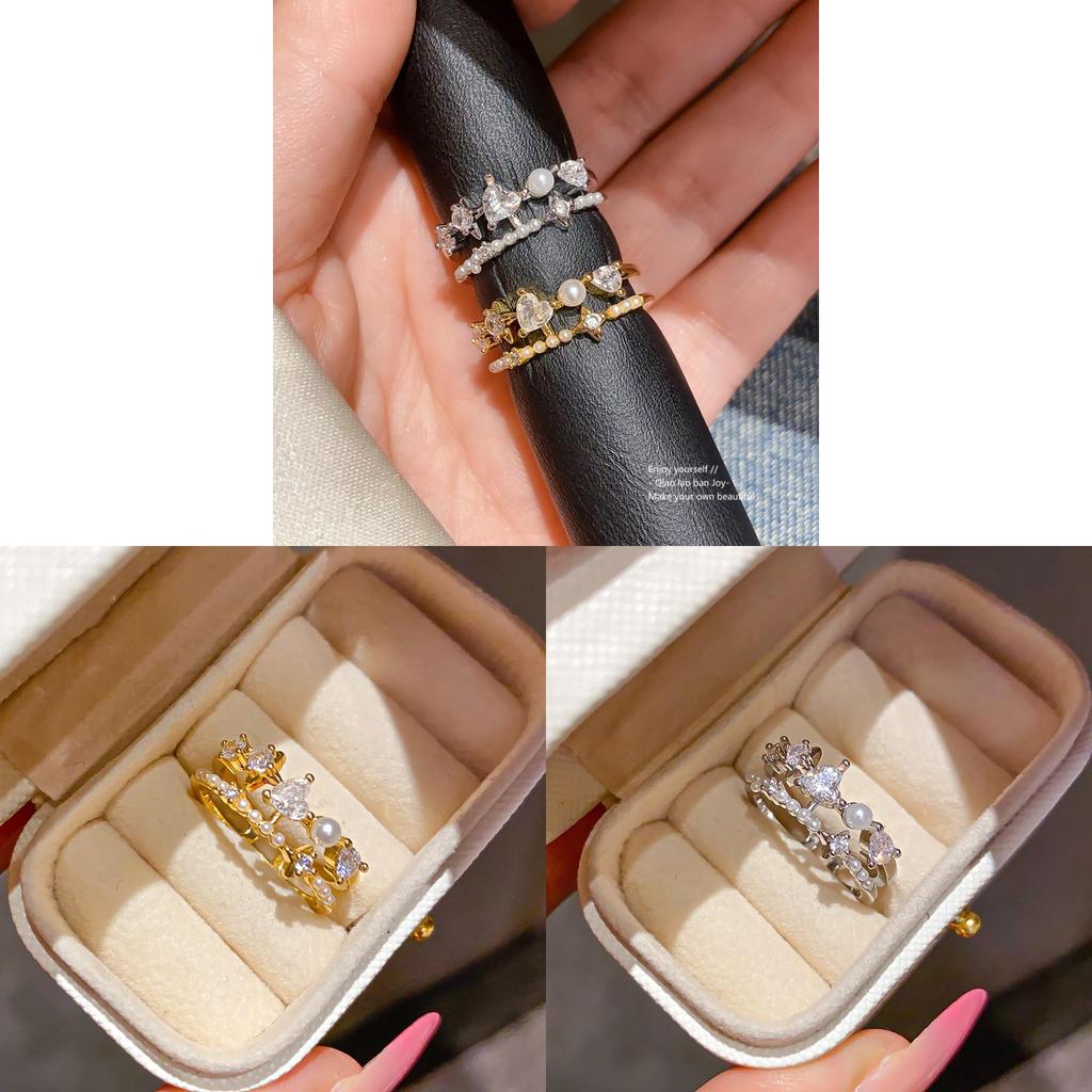 Light Luxury Gold Plated Heart Shape Zircon Open Ring For Women Stylish Hand Jewelry