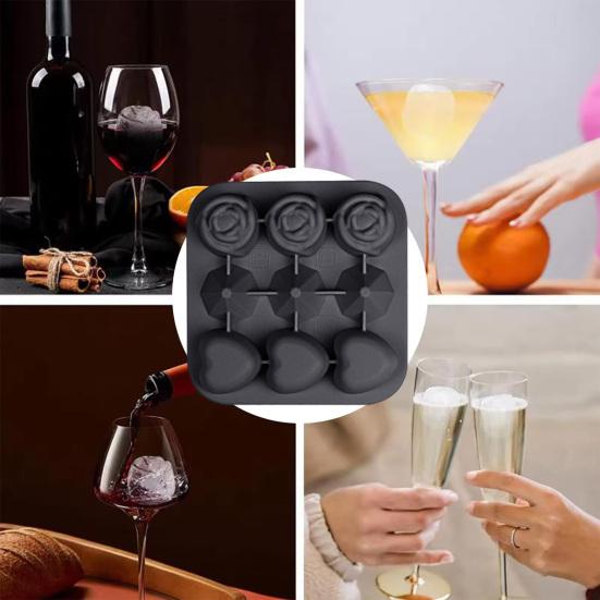 Silicone Ice Cube Tray with Lid Whiskey Diamonds Heart Rose