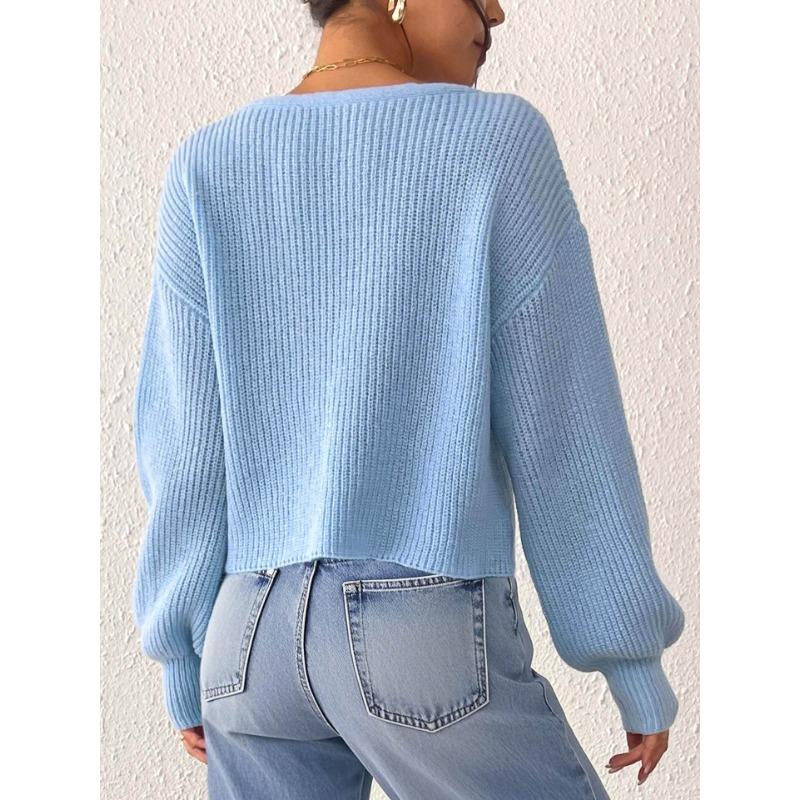 Women S Knitted Cardigan Sweater Streetwear Short Top With Crochet Buttons