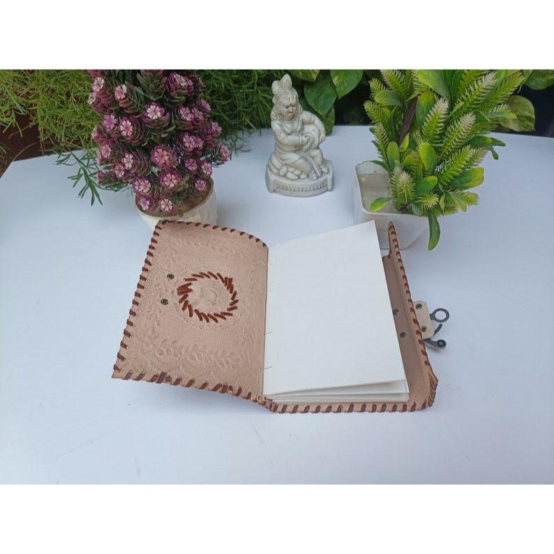 Handmade Leather Journal Notebook with Stone Antique Lock 200 Plain Pages  Red Brown Sketchbook for Artists Gifts for Her Him