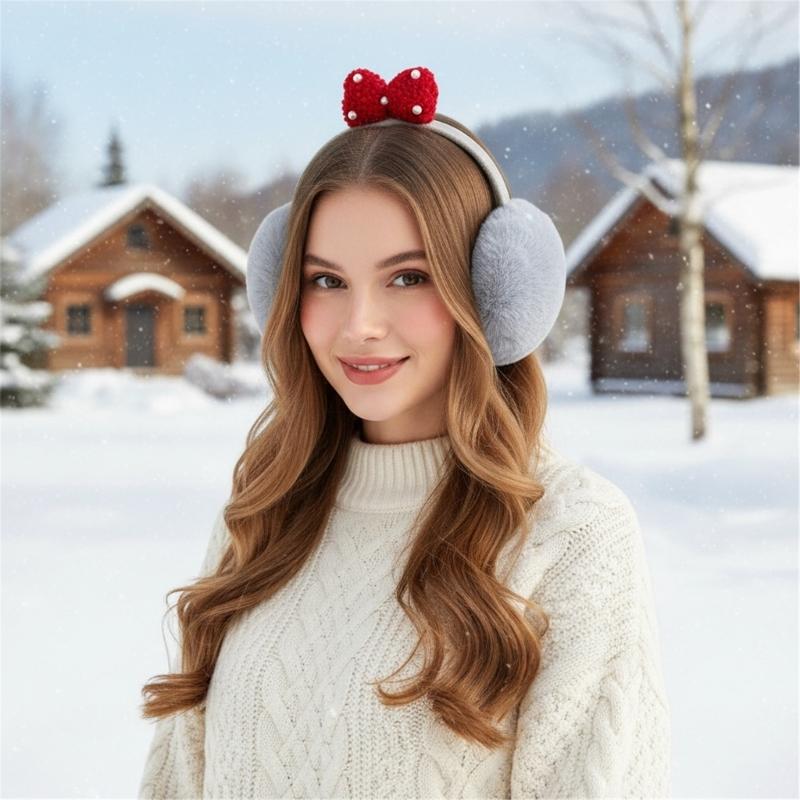 Multipurpose Plush Thermally Earmuffs With Cute Bows Design Comfortable Winter Ear Warmers For Cold Weather Activities