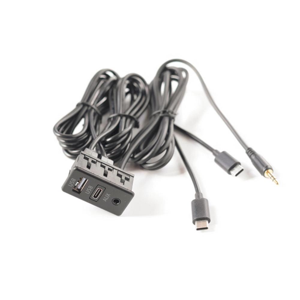 Black Car Dual Type-C Plug To USB+TYPE-C+AUX Socket Panel