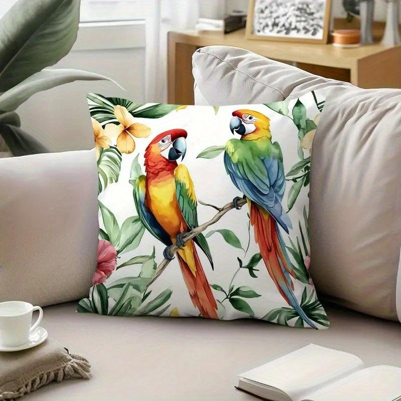 pc D Flat Pillow Not Included Tropical Parrot Watercolor Art Cushion Cover Short Plush Jungle Theme Decor Gift Case