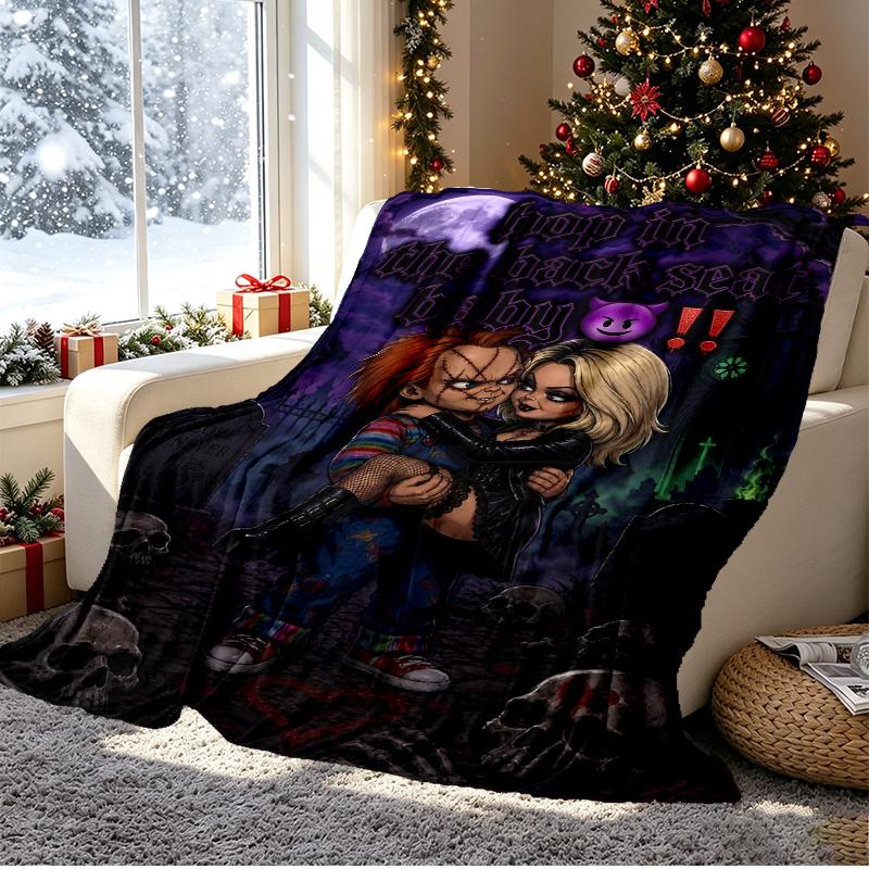 Chucky Pattern Blanket for Home Decoration, Bed, Sofa, Car Travel, Camping, Suitable for All Seasons, Birthday Christmas Gift