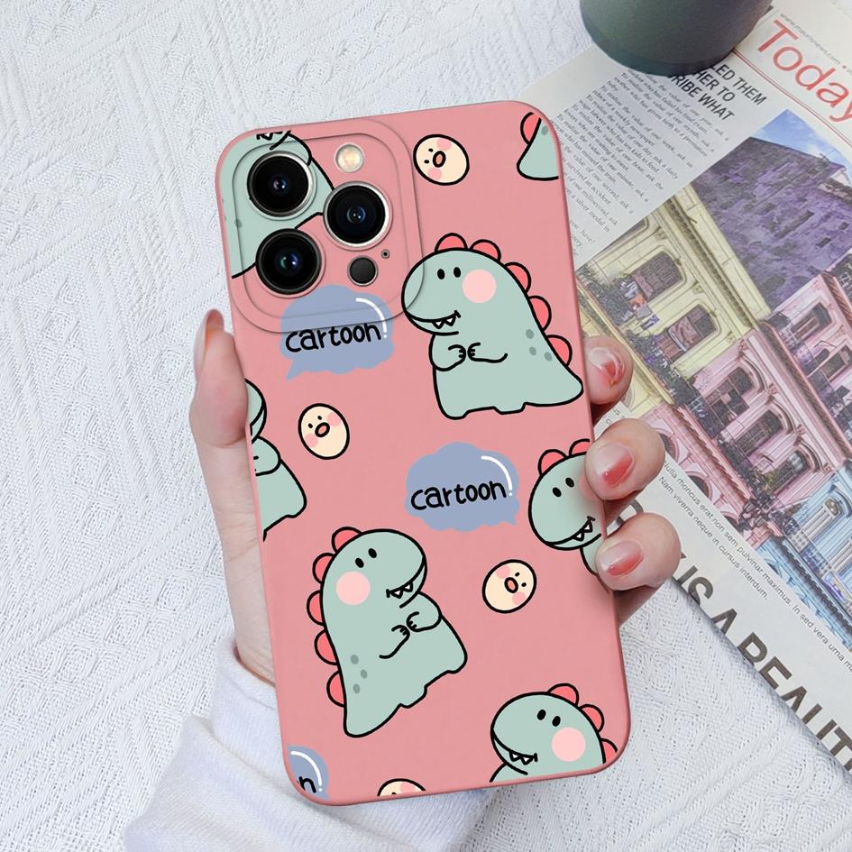 For Apple iPhone 11 12 13 14 15 Pro Max X XS XR SE 6 7 8 Cases Cover Cute Dinosaur Liquid Soft Silicone Shockproof Anti Drop For iPhone Shell Bumper