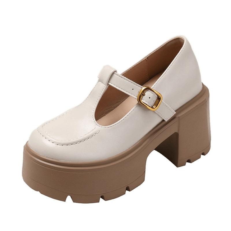 Spring new retro style Mary Jane shoes T-button inner height increased by 12 cm thick sole shallow mouth single shoes women