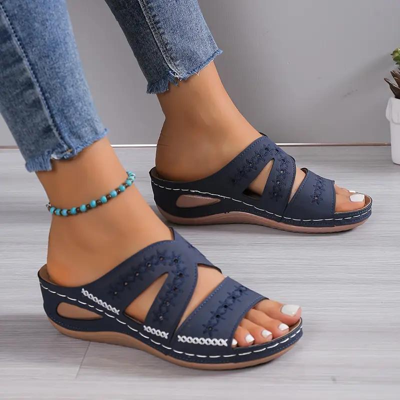Women's Wedge Heeled Sandals, Casual Open Toe Platform Shoes, Women's Summer Slip On Sandals