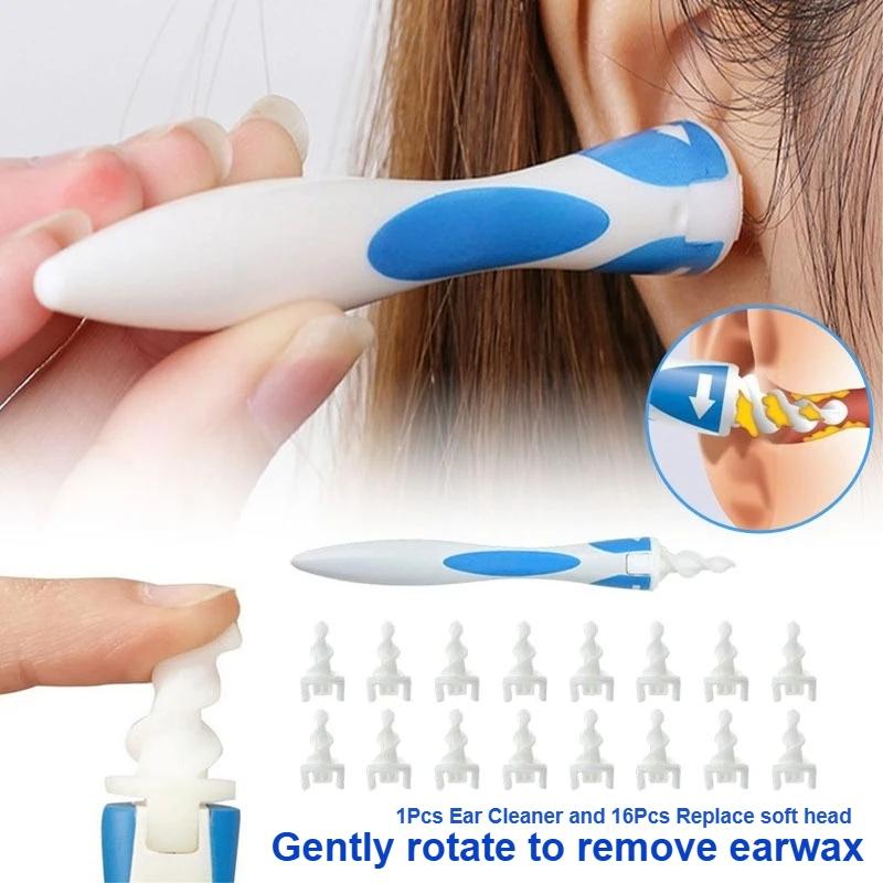 Spiral Silicone Earwax Cleaner,with16 Replaceable Heads,for Both Adults and Children,can Easily Remove Earwax with a Simple Grab