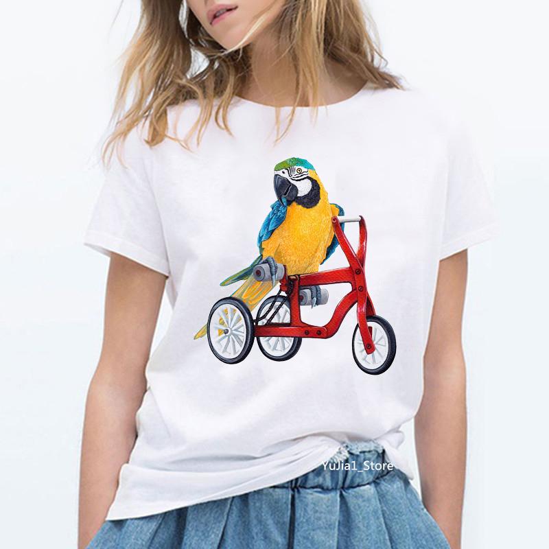 Lovely Rainbow Birds Cockatiel Parrot Graphic T Shirt Unisex Summer White Short Sleeve Tshirt Cute Top Female Tshirt Clothes