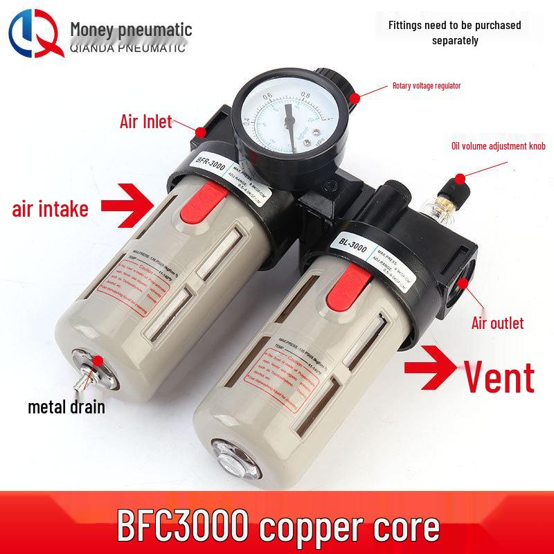 Airtac Air Source Processor Set: AFC2000 Oil-Water Separator, Air Filter, Pressure Regulator
