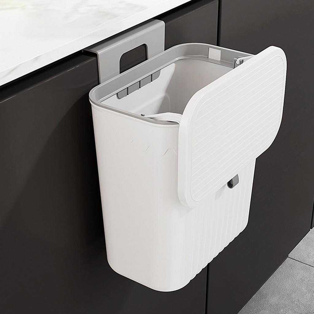 Countertop Trash Can Space-Saving Kitchen Garbage Container Hangable Rubbish Can Hangs No Punch Garbage Can With Lid Trash