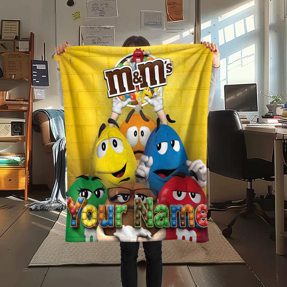 1PC Custom Name M&M's Patterned Flannel Blanket Suitable For All Seasons for Home Decor Warmth and Comfort Gifts Holiday Present -HE152