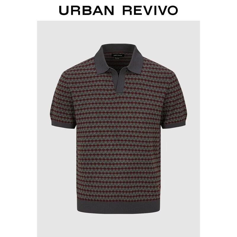 Men s Argyle Jacquard Color Block Polo Knit Shirt M