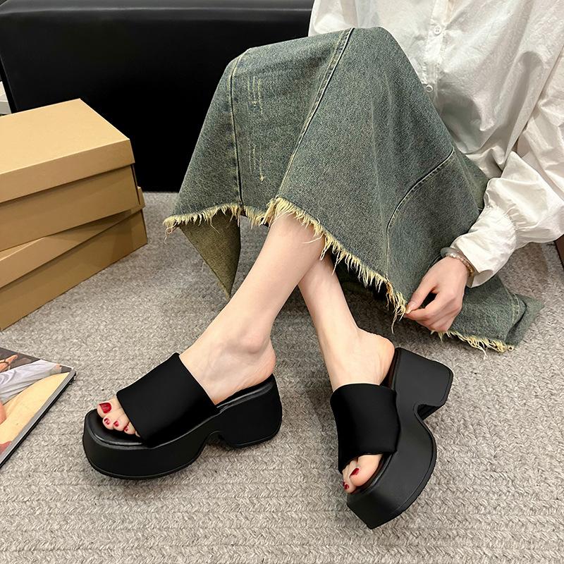 Plateau-Slipper Damen Sommerbekleidung neu Internet-Berühmtheit super angesagt coole Slipper Damen High Heels Strandschuhe Pantoletten