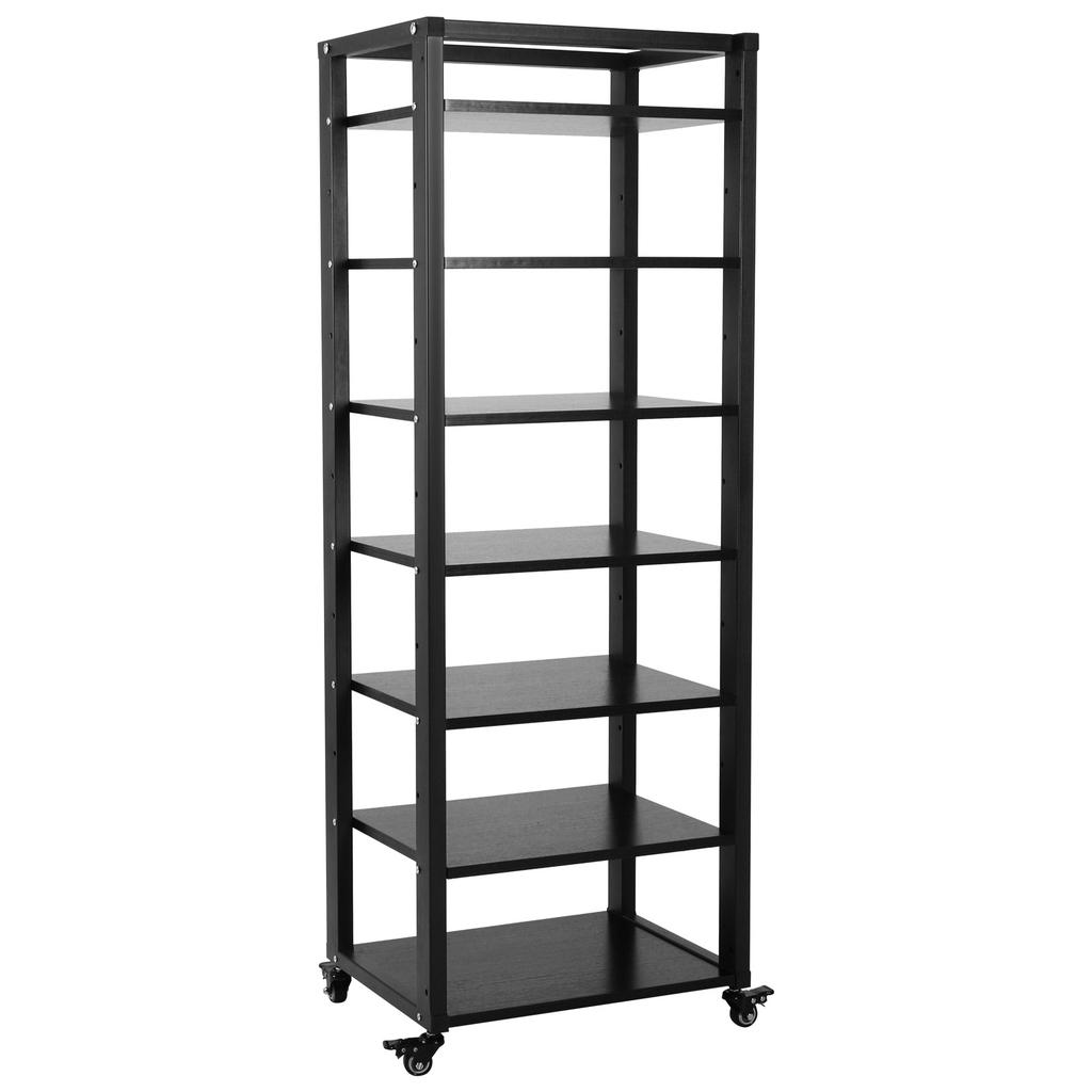 Media Audio Tower Cabinet Height Adjustable Shelves Stereo Cabinet Shelf Rack Tower with Wheels for Living Room Bedroom Office