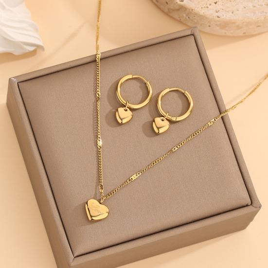 Heart Jewelry Set Golden Heart Necklace Hoop Earrings Set Birthday Anniversary Wedding Gifts