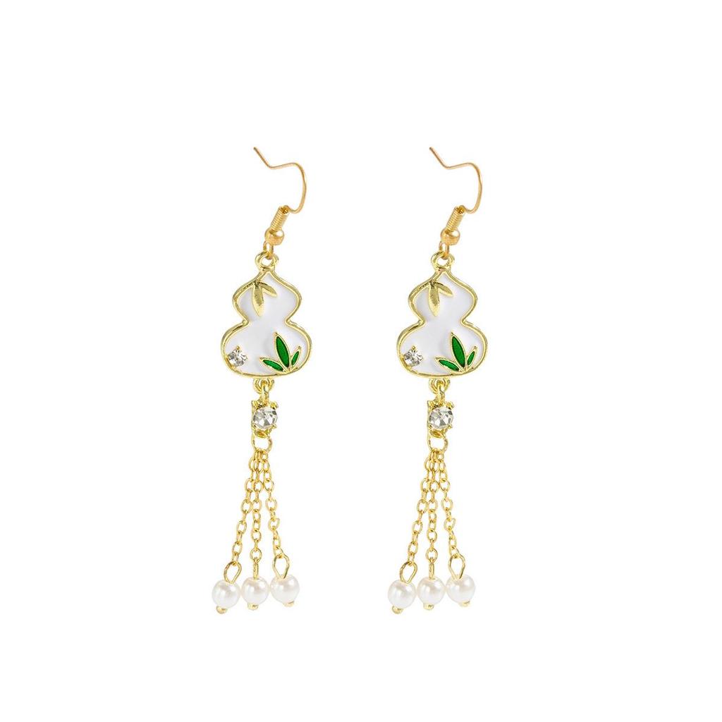 New Chinese Tassel Retro Luxury Bamboo Leaf Gourd Earrings for Women