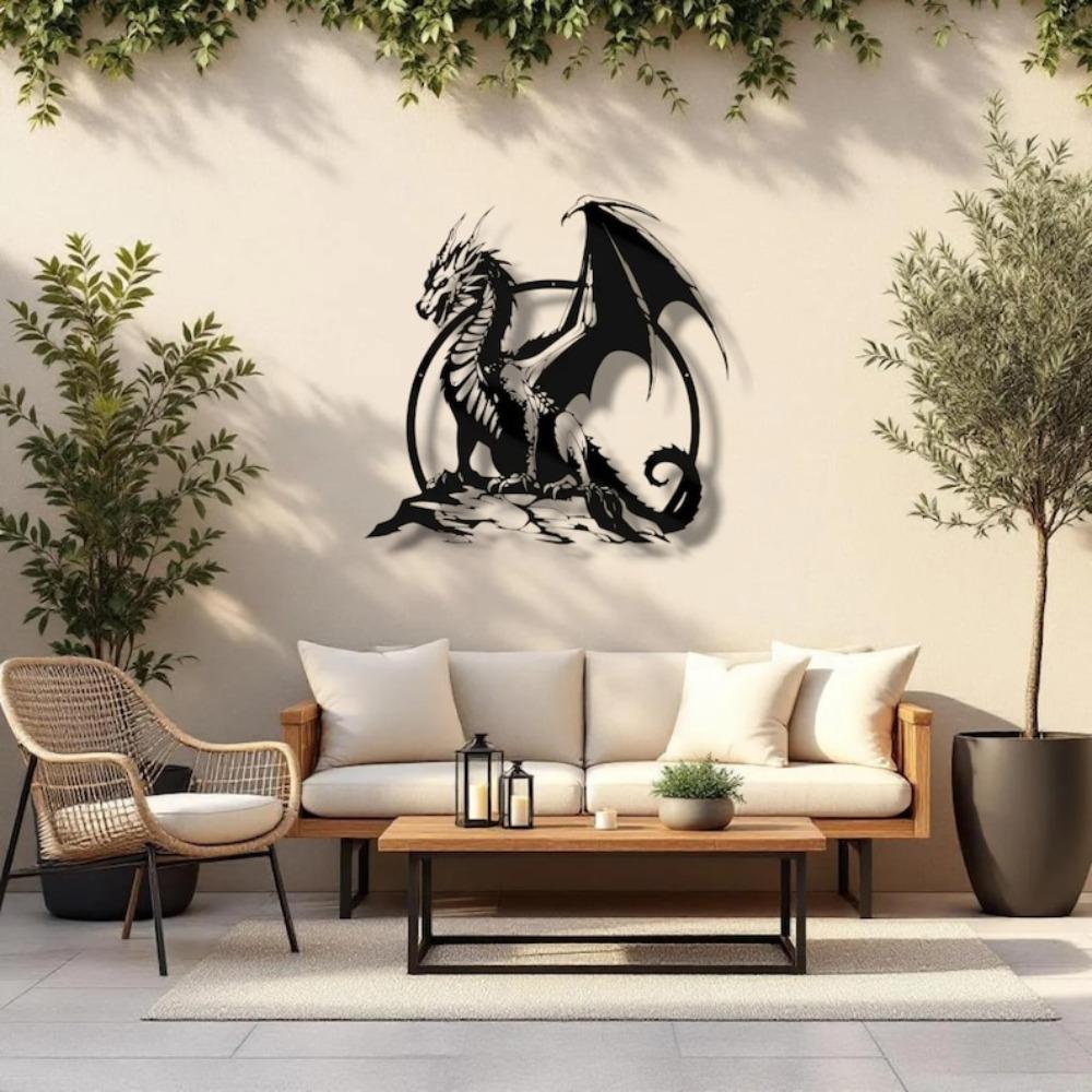 Metal Dragon Wall Art, Fantasy Creature Iron Sculpture, Home Decor Gothic Decor