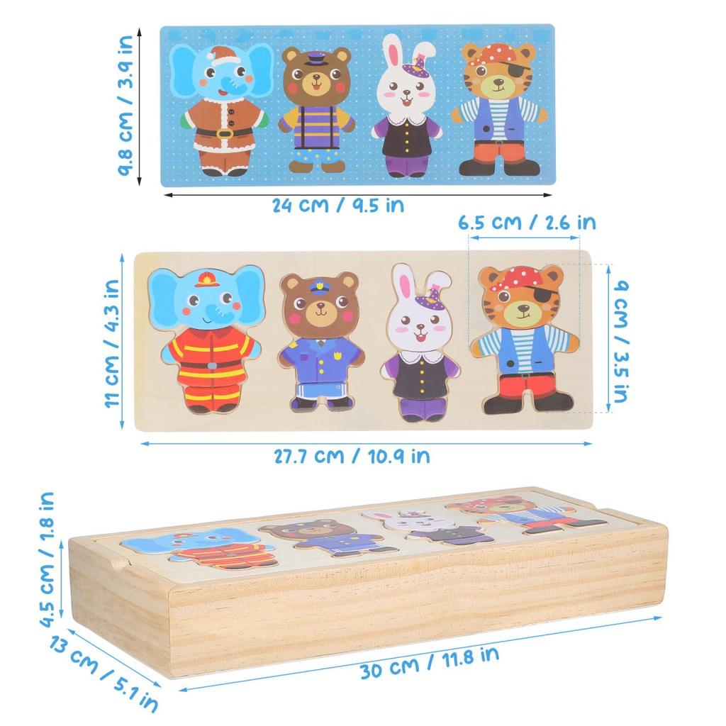 SAFIGLE Holzpuzzle Tier-Verkleidungsspielzeug, 20-teiliges Set, Lernspiel für Fingerfertigkeit mit Aufbewahrungsbox, 30 x 5,1 x 1,8 Zoll, ca.. 420g