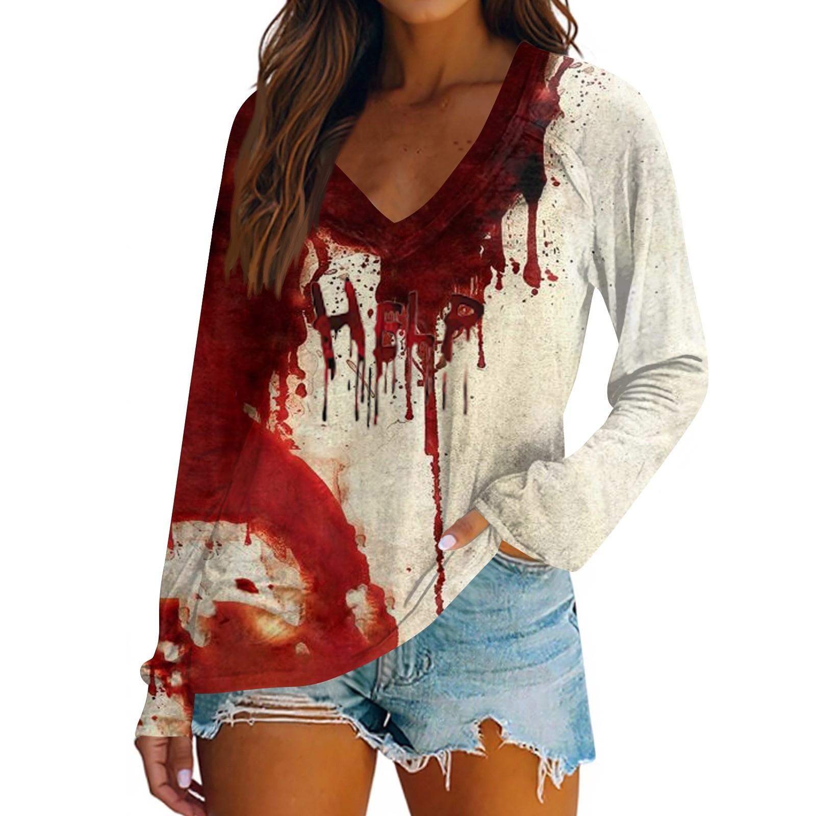 

Женская повседневная мода снежинка напечатанный винтажный повседневный принт длинный рукав V-образный вырез пуловер топ блузка S красный