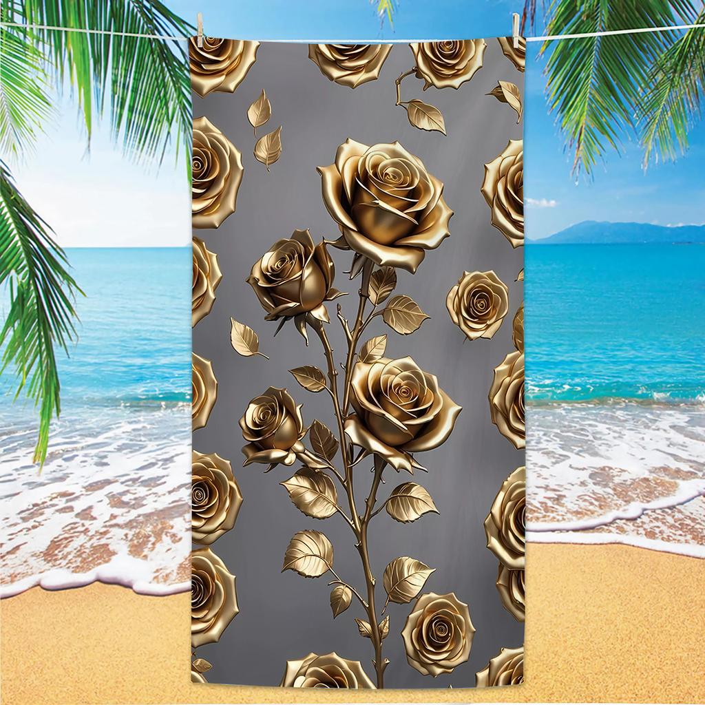 Rose Pattern Beach Towel, Digital Printing Thin Quick-Dry Anti-Sand Microfiber Lightweight for Swim, Yoga, Travel, Gym, Gift