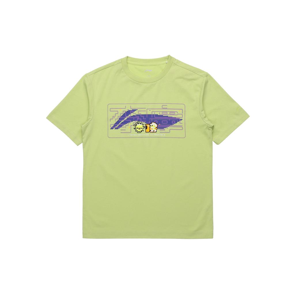Li-Ning Sports Fashion Series Pattern Print Loose Round Neck Short Sleeve T-Shirt Unisex Tops Glazed-Green AHSR340-16
