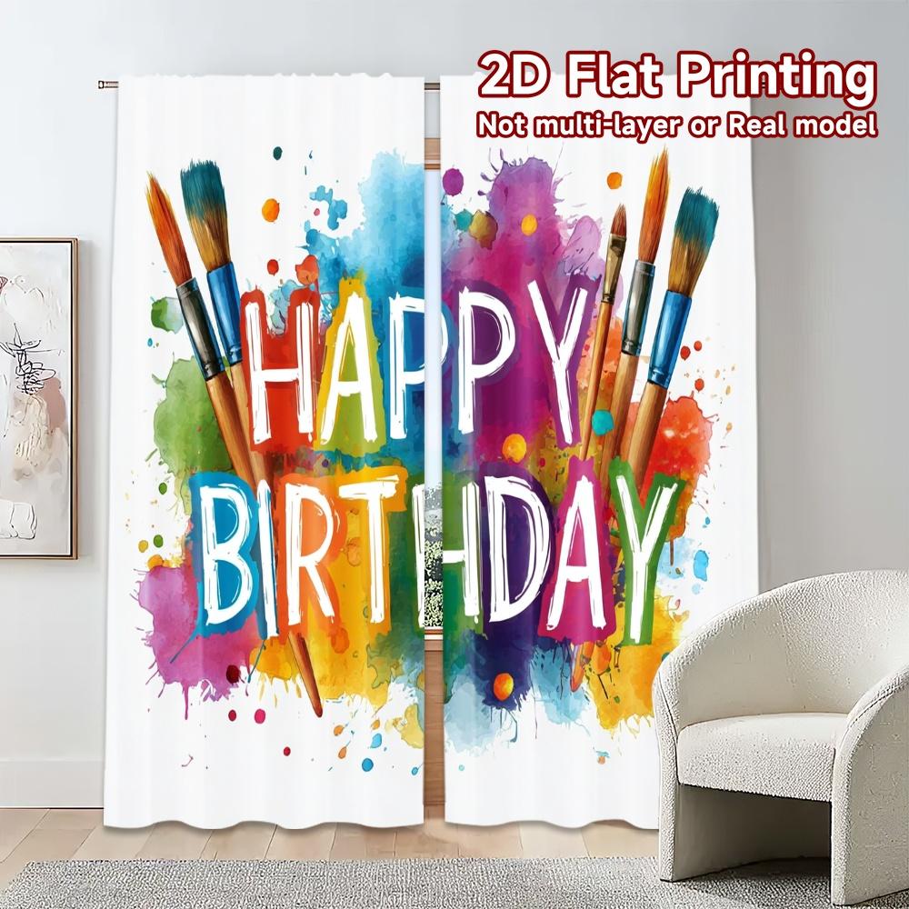 2pcs, 2D FLAT PRINTING Curtains (Without Rod) BirthdayPalette Fashionable Chic Curtains Versatile 100% Polyester Curtains