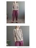 Plus Size Retro V-Neck Cotton Linen T-Shirt for Spring/Autumn - Long Sleeve, Loose Fit, Versatile Pullover for Women