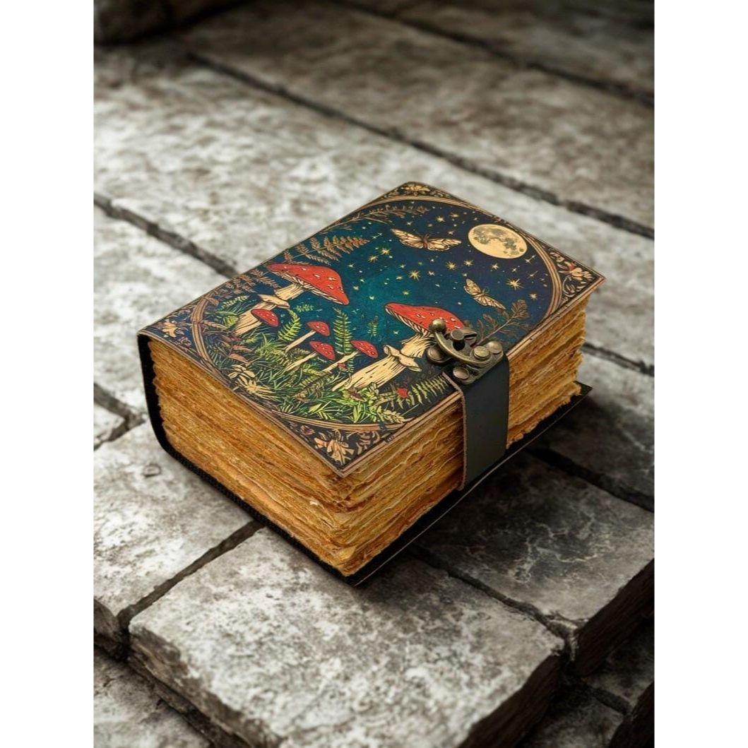 

Журнал из грибной кожи Ручной работы Гримуар с бумагой ручной работы Книга для эскизов Персонализированный подарок Книга теней Журнал для подарков 7 x 5 in - 200 Sheet