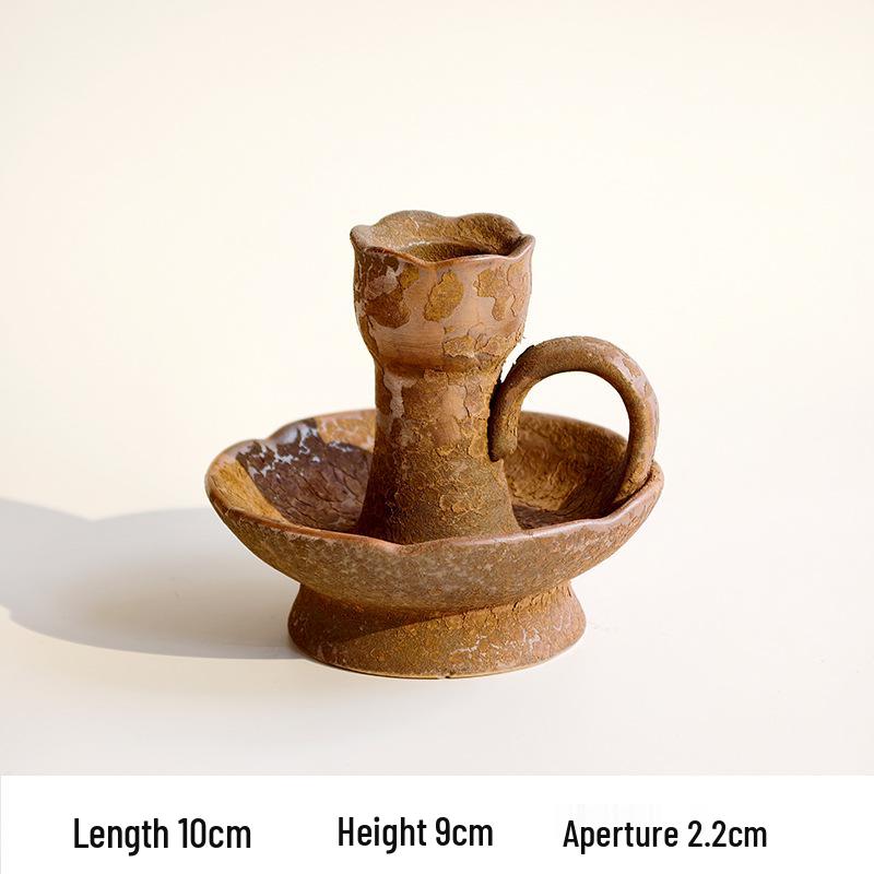 Wabi-Sabi Iron Glaze Ceramic Oil Lamp - Handmade Retro Candle Ornament