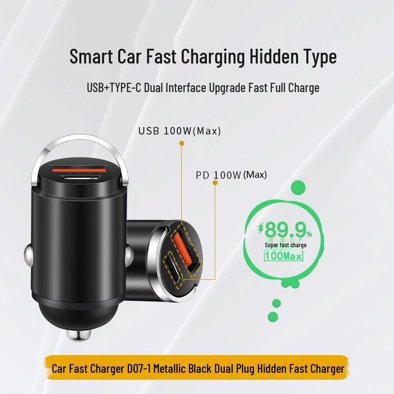 Pull-Ring Dual USB Fast Car Charger with Hidden 200W Flash Charge & Multi-Function Cigarette Lighter
