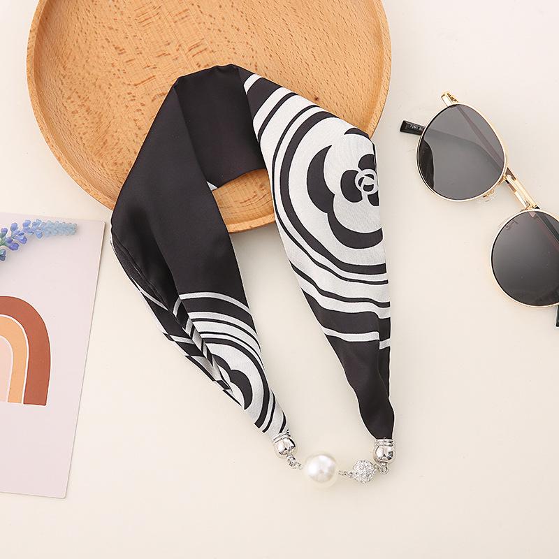 Шелковый шарф-ожерелье в корейском стиле: Жемчужная подвеска, магнитная застежка, женский тонкий чокер