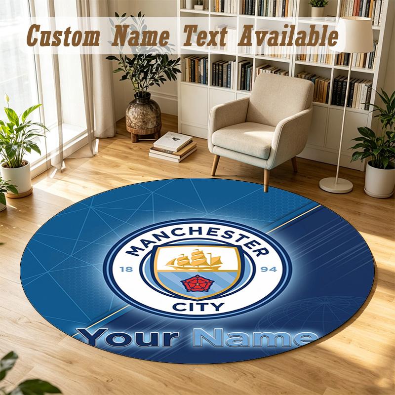 Round Rug Custom NameManchester City Pattern Non Slip Carpet Home Floor Decor