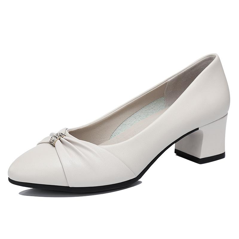 Women High Quality Square Heel Pumps Lady Classic Black Office Heel Shoes Soft Comfort Women Shallow Mouth Single Shoes