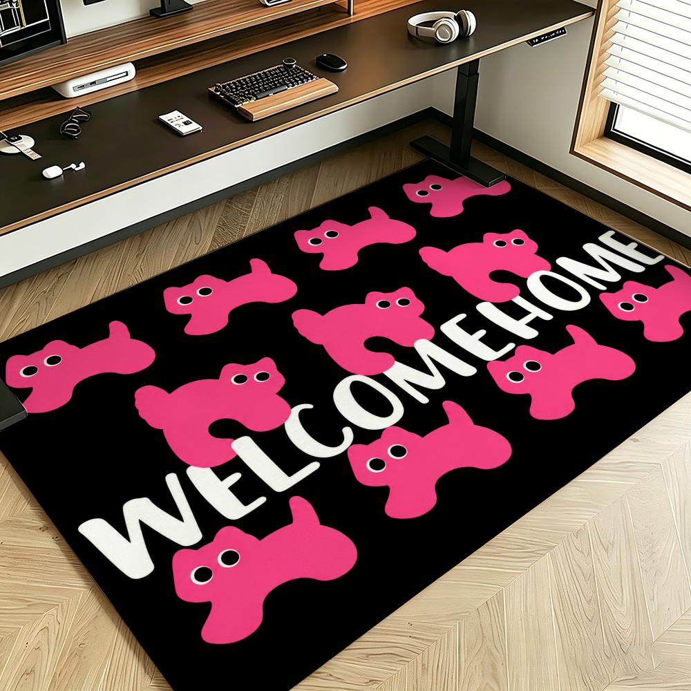 Pink Cute Dogs Paws Welcome Home Pet Doodle Theme Floor Mat Soft Flannel Non Slip Absorbent Entryway Bathroom Bedroom Garage