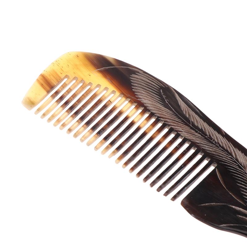 Natural Ox Horn Comb Anti Static Buffalo Combs Mandarin Duck Phoenix Carving Professional Detangling Massage Fine Tooth Comb