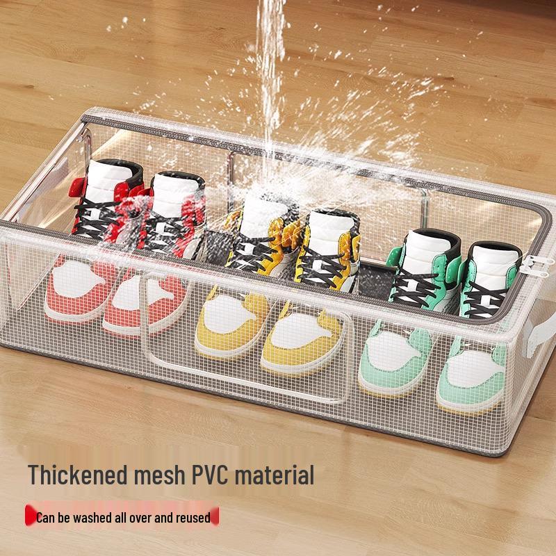 Foldable Transparent Under-Bed Shoe Storage Box - Moisture & Mildew-Proof, No Installation Needed