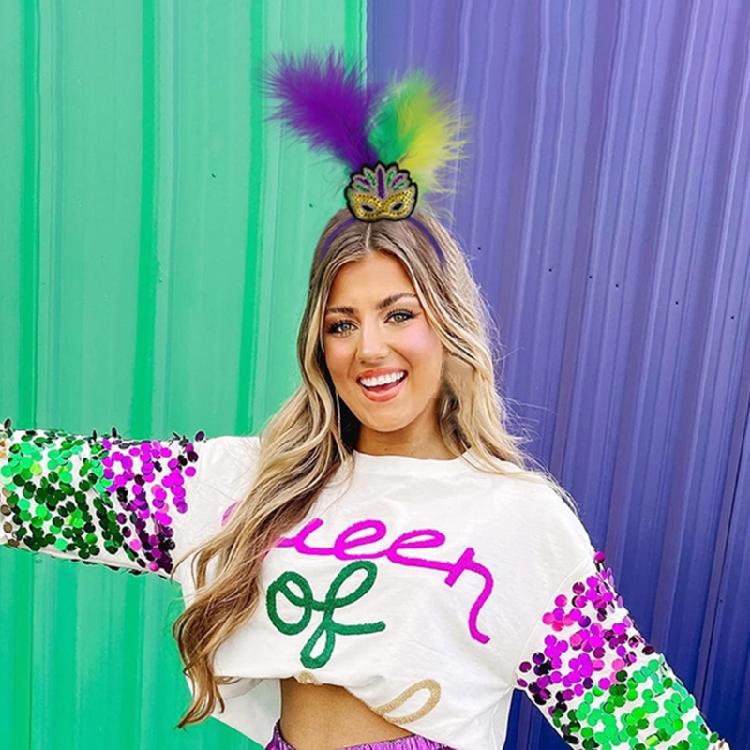 Banquet Prom Party Hairband Woman Mardi Gras Headband Feather Sequins Headband