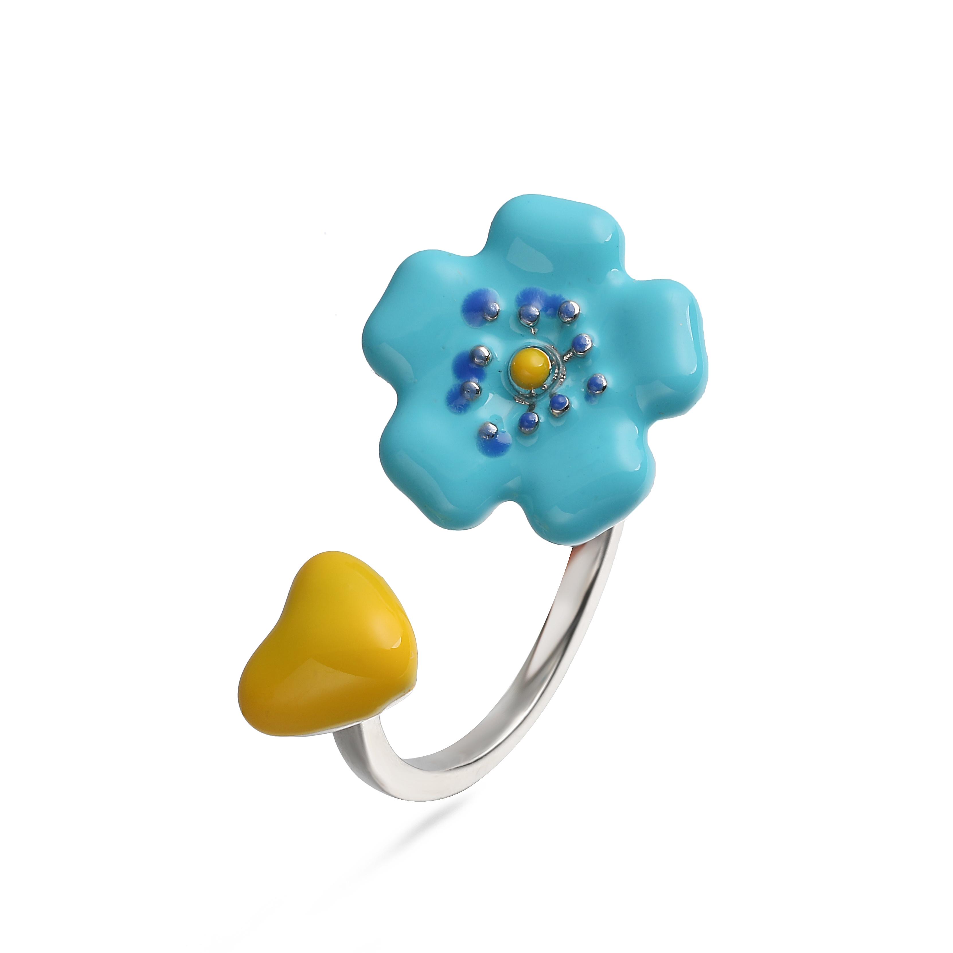 18K Gold Plated Brass Enamel Flower Open Ring for Women Cute Evil Eye Heart Adjustable Ring Colorful Drip Glaze Zircon resizable