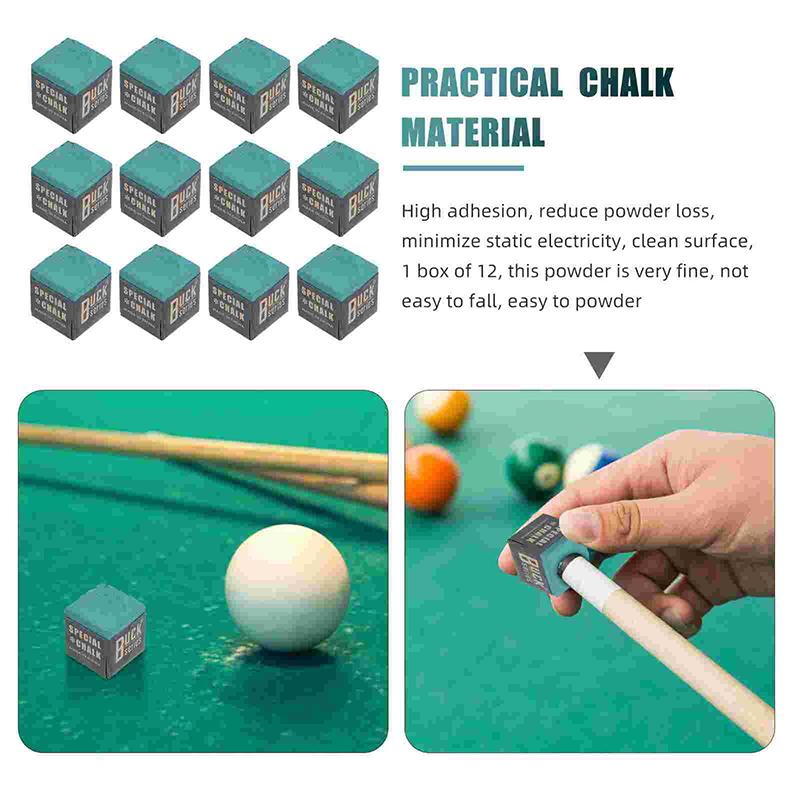12Pcs No-Slip Cue Stick Wiping Powder Pool Table Cue Chalk Billiards Pool Cue Chalk For Pool Billiard Snooker