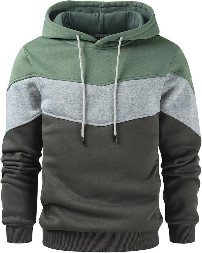 Men's Fashionable Printed Hooded Sweatshirt - European & American Casual Sports Color Block Top for Spring & Autumn