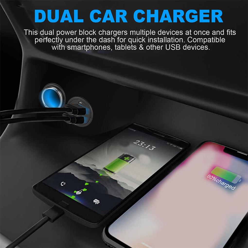 DC 5V 3.1A Dual USB Ports Socket USB Built-In Car Camper Multi Port Lighter Car Socket Charger Cigarette Adapter Plug