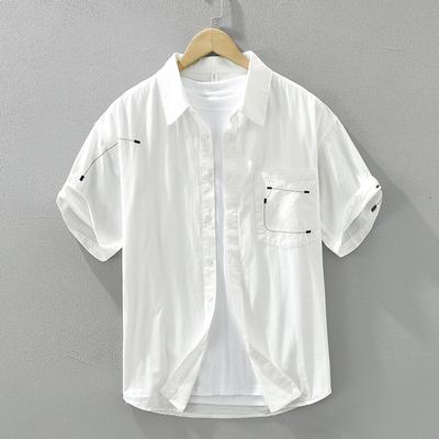 Sommer Koreanische Mode Herrenhemden Lässig Reine Baumwolle Herren Kurzarmhemd Jugend Streetwear Lockere Oberteile Design Bedrucktes Hemd