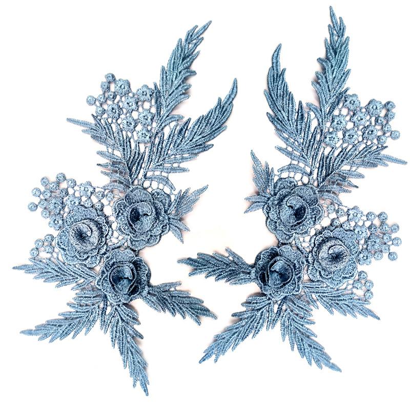 Water Soluble Lace Three-dimensional 3D Decal Symmetrical Cloth Sticker Hollow Polyester Light Embroidery Pair of Flowers DIY Lace Clothing Accessorie