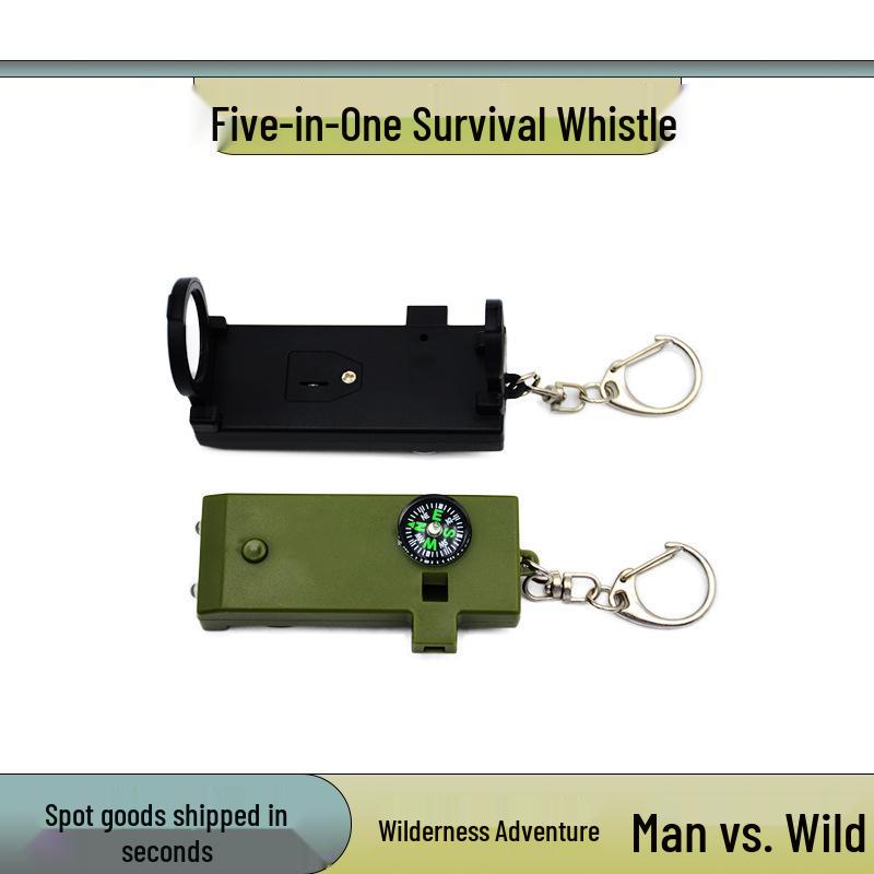 5-in-1 Survival Whistle: Outdoor LED Light, Compass & Telescope
