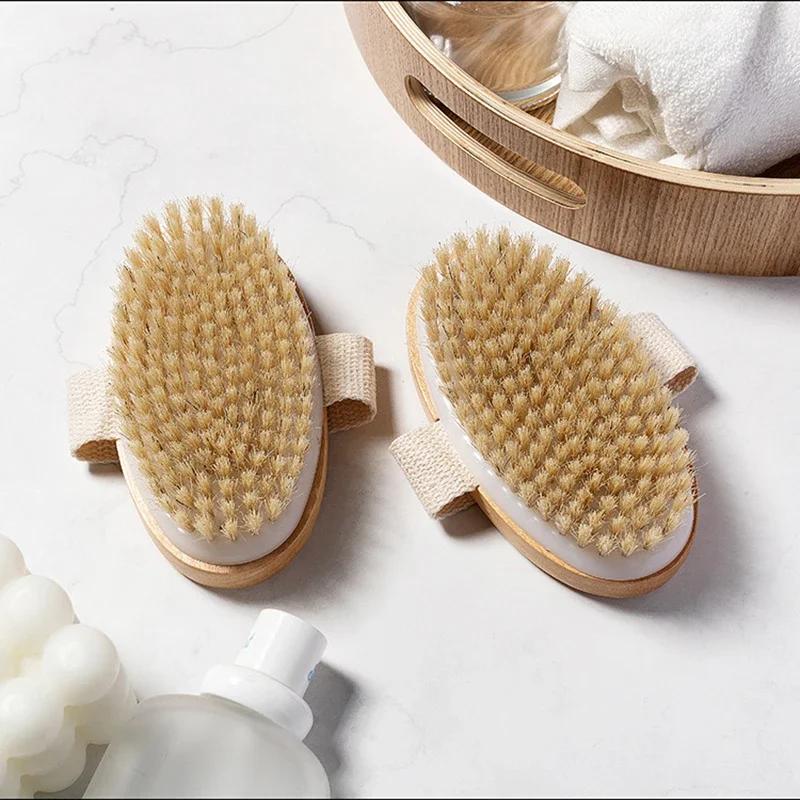 Natural Bristle Brush for Soft Wet Dry Skin Body SPA Soft Bristles Back Rubbing Bath Brush Shower Massager