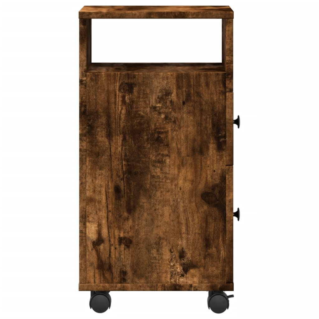 Narrow Bathroom Cabinet with Casters Smoked Oak Finish Particleboard